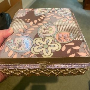 Beaded Jewelry Box with Pink, Tan, & Grey Designs